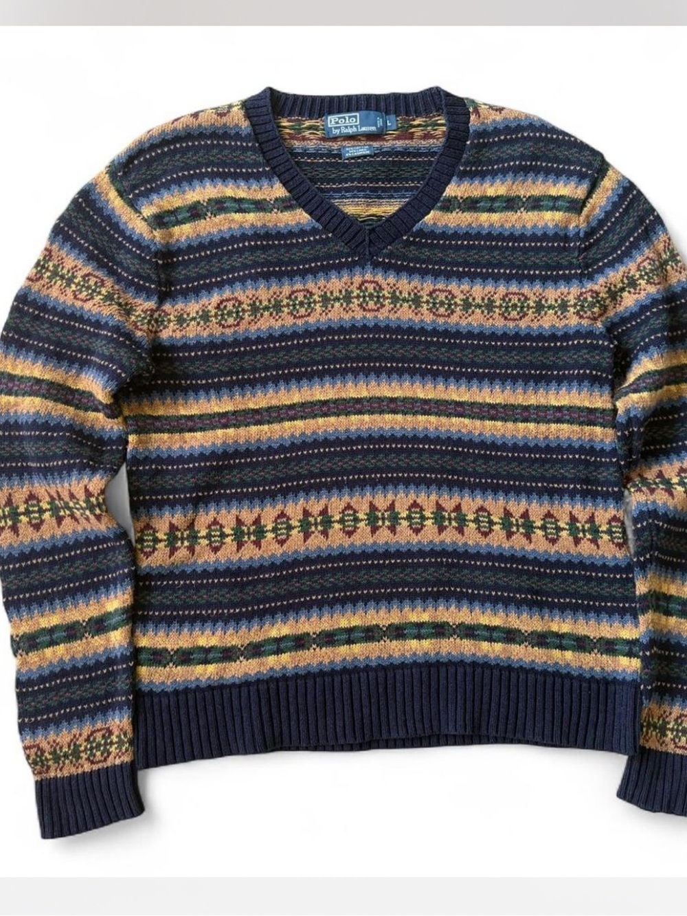 Vintage Polo by Ralph Lauren Fair Isle V-Neck Sweater – Size L
